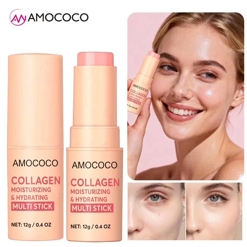 Zaidoc Collagen-Infused 2-in-1 Compact Glow Stick Cosmetic - 12g Portable Lip & Cheek Multi Stick, Glossy, Lip Plumping, Dewy Skin, Long-Lasting Moisture, Hydrating for All Skin Types