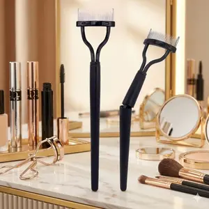 Foldable Portable eyelash Curler with Brow Comb & Mascara Guide - Multi-Function Eye Beauty Tool for Travel, Ergonomic Grip, Safe Rounded Corners, Rust-Resistant, Easy to Store, Perfect for Daily Makeup and Grooming.