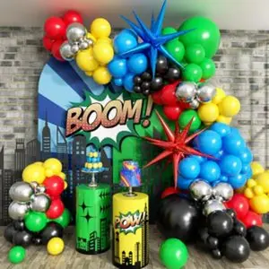 137pcs red blue yellow green black balloon arch garland kit with balloons for birthday carnival video game super balloons arch for themed party decorations
