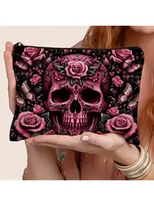 1pc Rose Skull Pattern Multi-Scene Application, Travel Wash Storage Bag, Suitable for Daily Use Or Travel, Suitable for Gift Giving, Suitable for Manicurist, Perfect Birthday Gift