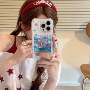 Colorful Round Edge Airbag, Colorful Star Underwater World Protective Phone Case with Pendant for Iphone 13 14 15 16 Pro Max Smartphone Casing