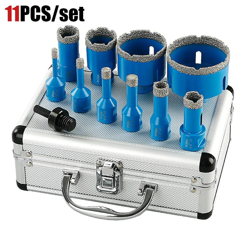 LOZLIN 11PCS/Set Diamond Drill Bit Set (6mm-68mm)  - for Porcelain Tile/Granite/Glass/Marble/Ceramics - Includes Storage Case & Conversion Kit - Angle Grinder Tool Kit Set