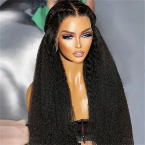 Soft 180%Density 30inch Kinky Straight Natural Black Yaki Hair 13 * 4 * 1 Lace Front Wig Suitable For Women's Synthetic Hair, Heat-Resistant Fashionable For Daily Wear