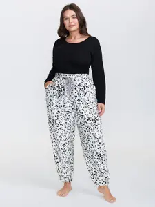 BLOOMCHIC Leopard Print Stretchy Cuff Lounge Bottoms thick thigh pants work outfits women baggy pants wide leg sweatpants pants women capri pants outfit cargo pants work pants women camo pants pantalones de mujer Womenswear Belt Pocket Fabric Garment