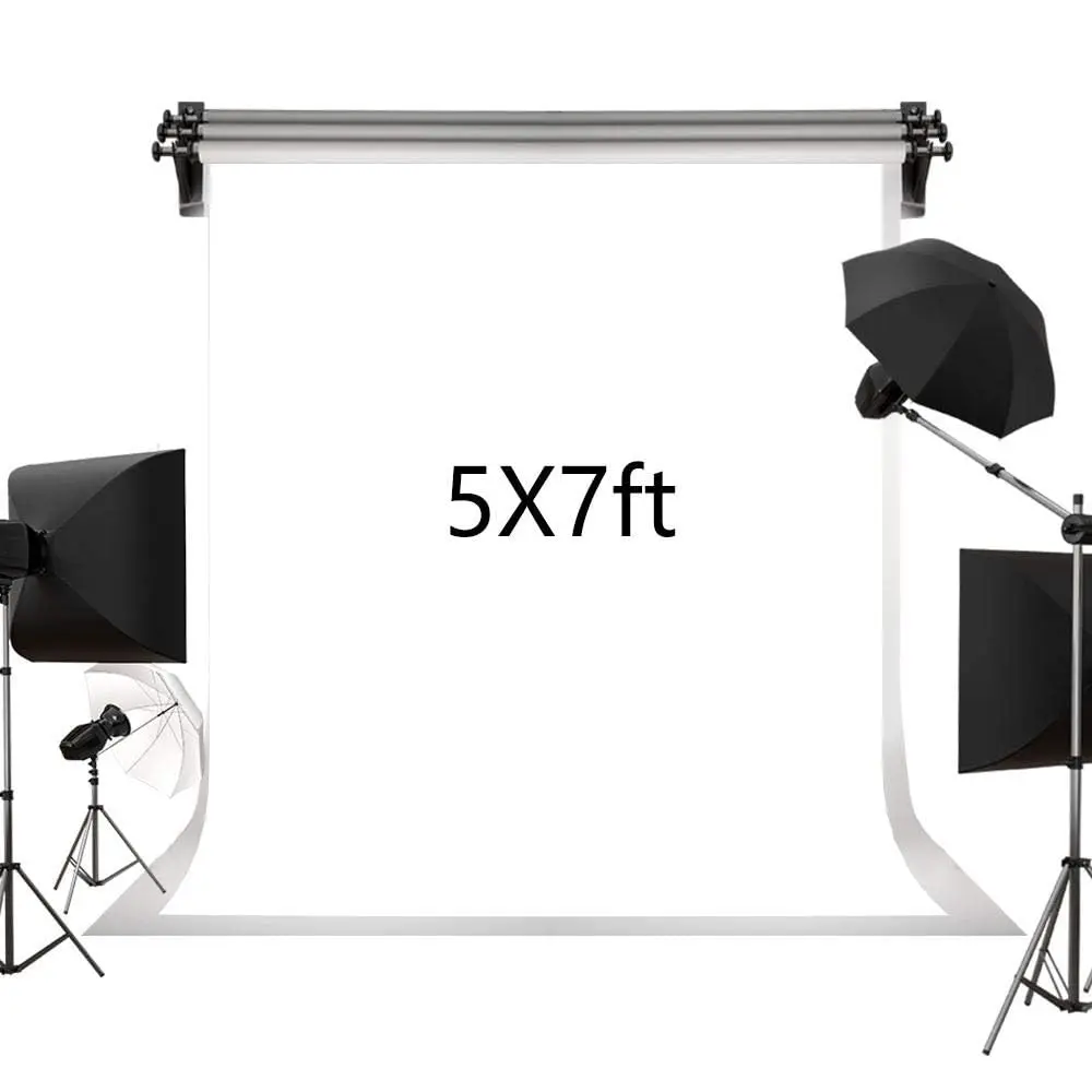 Solid White Photography Backdrop, 5x7 ft Seamless Microfiber Fabric with Rod Pocket - Non-Reflective & Washable Background for Portrait & Newborn Studio Photos, Accessories