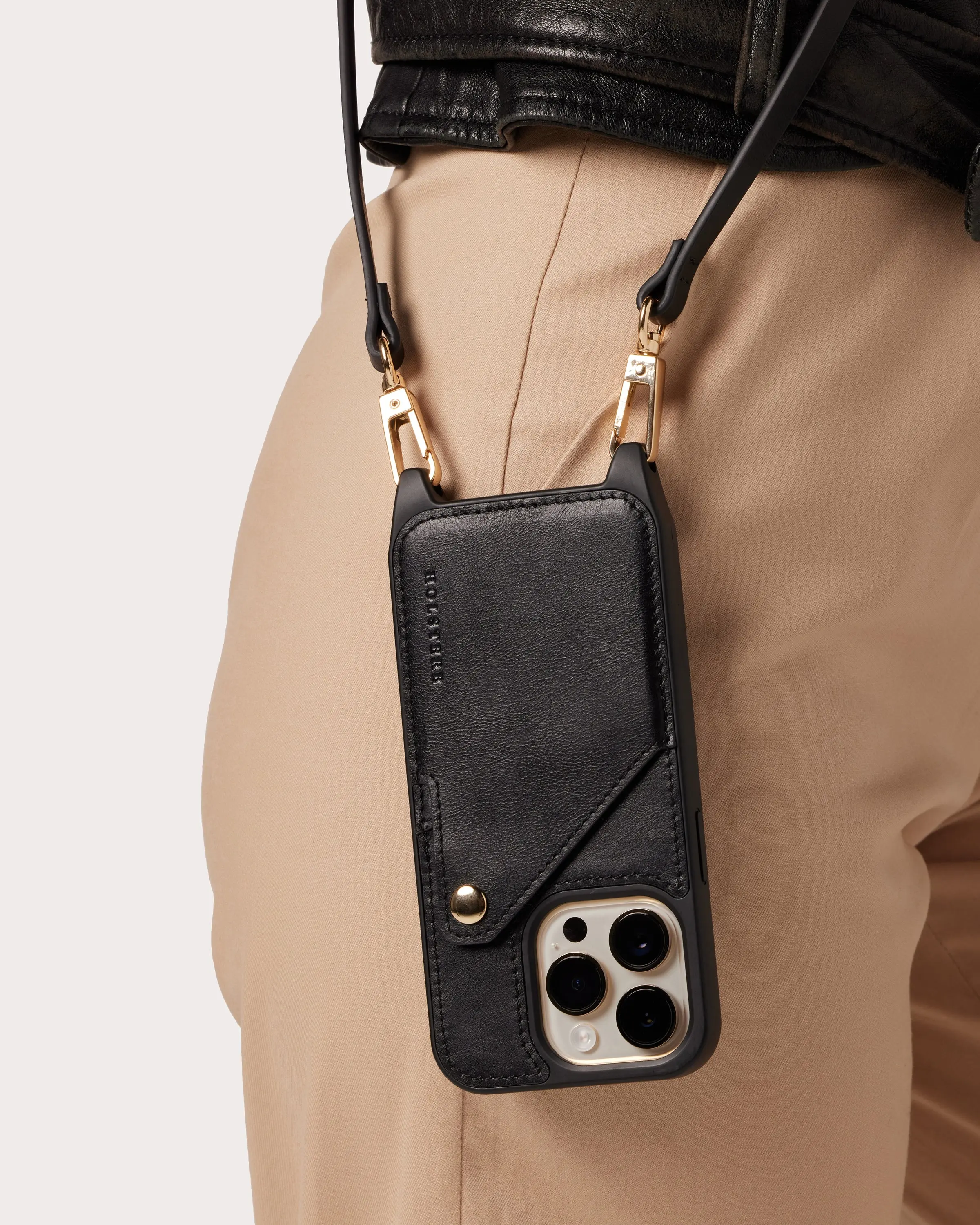 The Olivia Black | Ultra-Durable Genuine Smooth Leather iPhone Case Crossbody