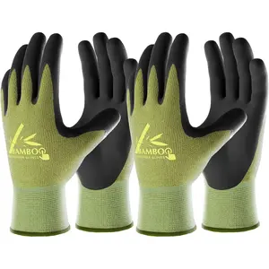2 Pairs Gardening Gloves for Women and Men, Bamboo Working Gloves Touchscreen, Grippy Nitrile Rubber Coated Work Gloves, Green/Black, X-Large Size (2 Pairs XL) safety