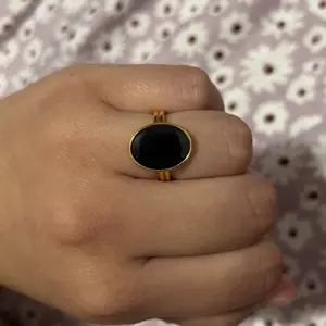 Midnight Hour Onyx Oval Ring by Caitlyn Minimalist - Vintage Inspired Black Stone Ring with Adjustable Band - Birthday Gift