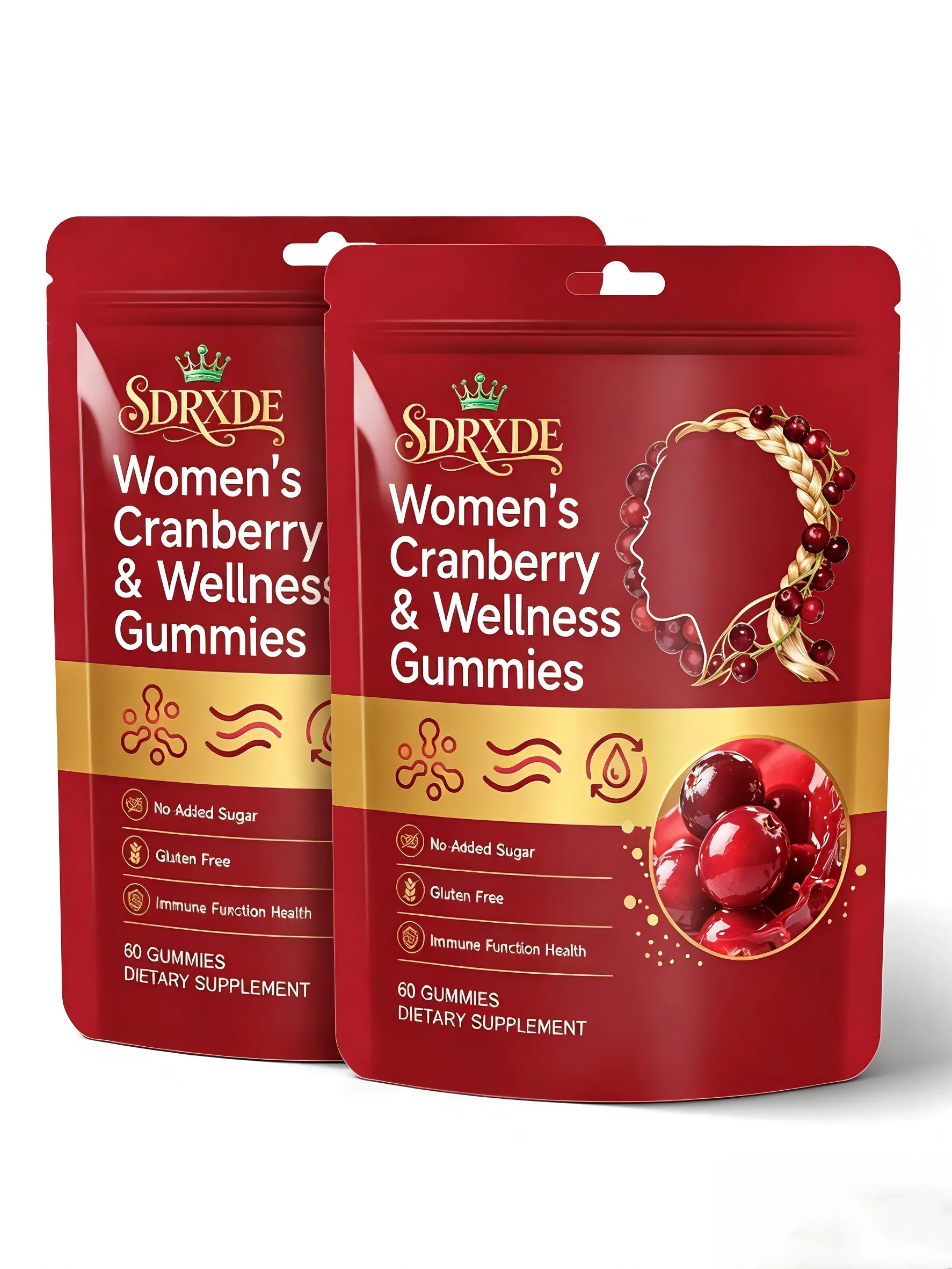 SDRXDE Women's Cranberry Multivitamin Gummies (with DIM and Ashwagandha) — Helps regulate hormone balance and relieve menstrual discomfort; no added sugar, gluten-free, and vegan women's health supplement (2 bags, 60 gummies per bag)