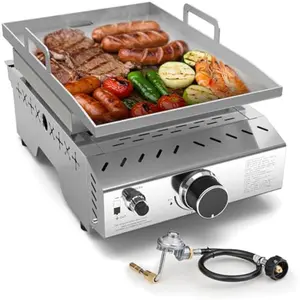R.W.FLAME Portable Propane Griddle, 8000BTU Tabletop Portable Propane Gas Grill with One Burner, Stainless Steel Flat Top Grill, Outdoor Cooking for Tailgating,Camping, RVs, BBQ, Patio, Silver