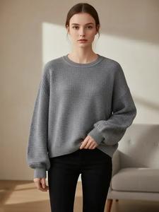 women's oversized balloon sleeve crewneck pullover sweaters, round neck drop shoulder long sleeve loose knitting jumper top, cozy knitted fall clothes for lady, knitwear womenswear, plus size fall outfits 2024