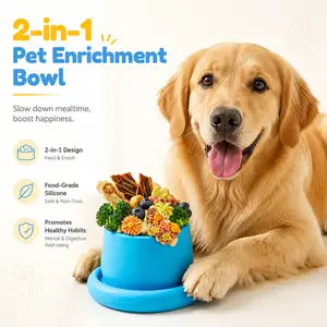 2-in-1 Pet Enrichment Bowl | Slow Feeding & Anti-Choke, Licking Pad for Boredom Relief, Non-Slip Silicone Feeding Toy for Dogs & Cats