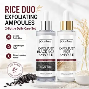 Glow Rice Ampoule Duo (2PCS White & Black Rice Exfoliator) - Daily Gentle Face & Body Peel for Pore Smoothing, Blackhead Removal, Redness Soothing, Hydrating, Skin Repair, Sensitive & All Skin Types