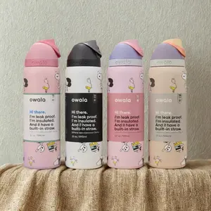 Owala FreeSip 32oz Peanuts Insulated Water Bottle – Keeps Drinks Cold 24H Leak Proof Straw Lid, Cute Kawaii Cup Mother’s Day Gift for Mom