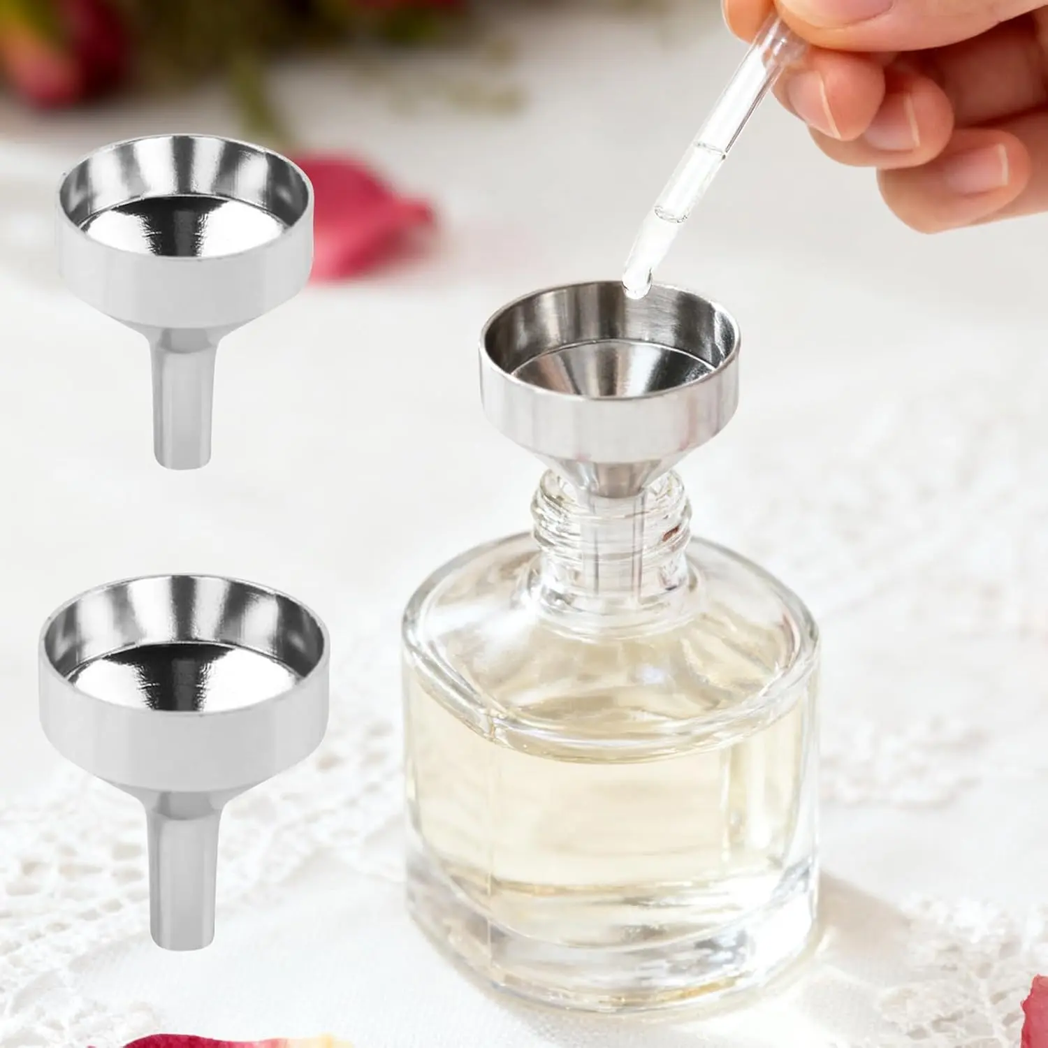 2pcs Perfume Refill Funnel Set, Metal Liquid Dispensing Funnel for Essential Oils & Fragrances, Mini Transfer Funnel for Travel Bottles, Portable Liquid Refill Tool