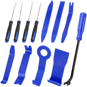 Auto Trim  Set, Plastic  Tool Kit, Prying Tool,  Door Panel Clip Revmoal Tool, Fasteners Remover - 12 count Blue