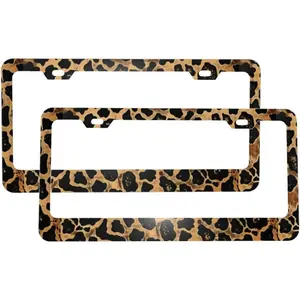 Animal Leopard Pattern Matte Aluminum License Plate Frame with Black Screw Caps, 2 pcs 2 Holes Black Licenses Plates Frames, Car Licenses Plate Covers Holders for Us Vehicles/Women/Men ﻿