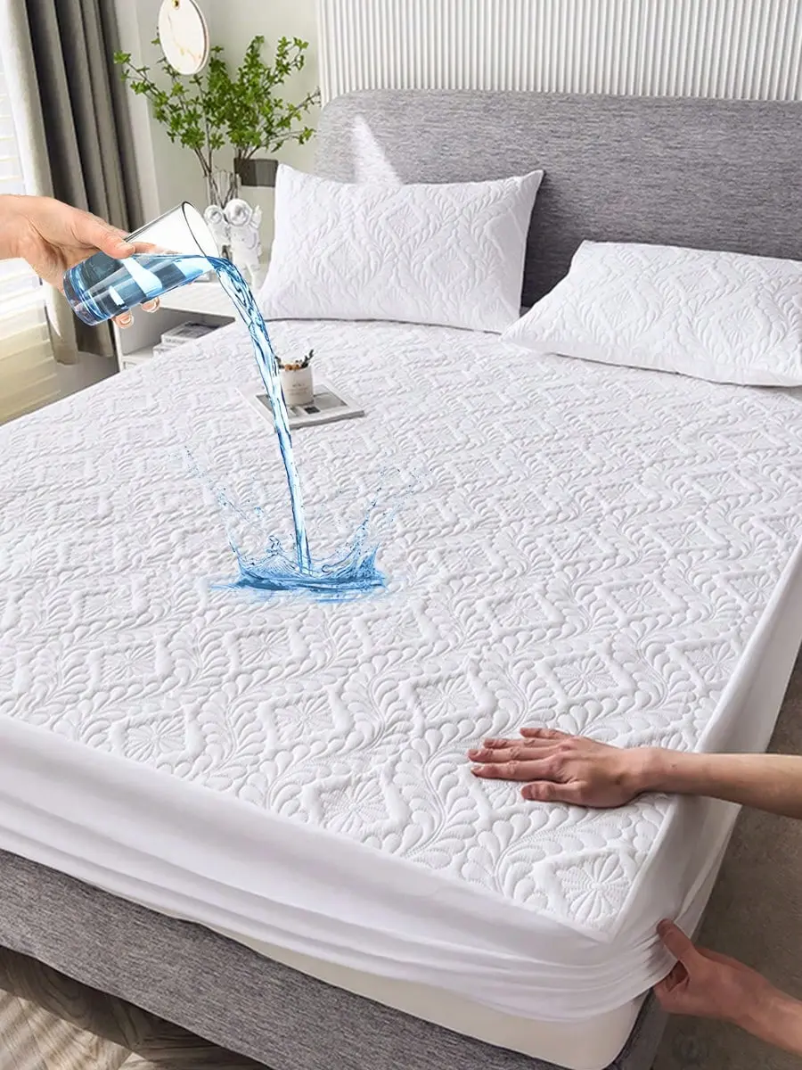 1PC 30cm Deep Fitted Single Sheet - Polyester Flat Weave, Black Floral Print, Ultrasonic Stitching, Waterproof Barrier, Breathable Durable Bedding, No-Wash, Machine-Washable Bed Covering, Fitted Sheets
