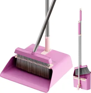JOYMOOP Broom with Dustpan Combo Set, Upright Stand Up Broom with Built-in Comb Teeth, Angle Broom for Home Kitchen Office Lobby, Pet Hair and Hardwood Floor Sweeping