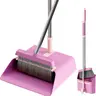 JOYMOOP 60" Extra-Tall Upright Foldable Long-Handled Broom and Dustpan Combo Set - Sturdy Polyester Cleaning Supplies, Space Saver with Built-in Comb Teeth, Angle Design, Black/Pink Broom & Brush for Home, Pet Hair, Hardwood Floors