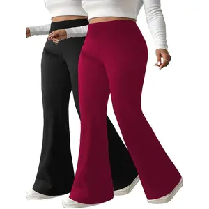 Sportswear [plus size] Solid color high waisted flared leg sports leggings, yoga gym breathable wide waistband flared pants, summer women's sportswear, gym clothingRAIMENTRY