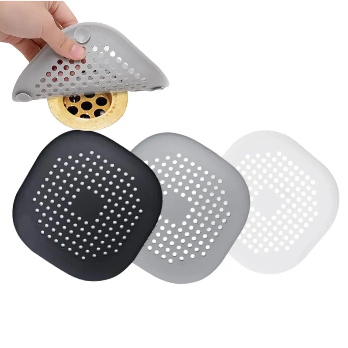 Silicone Drain Cover with Suction Cup, 2/3 Counts Durable Bathroom Hair Floor Drain Cover, Bathroom Gadgets for Shower Kitchen Home Hotel Salon