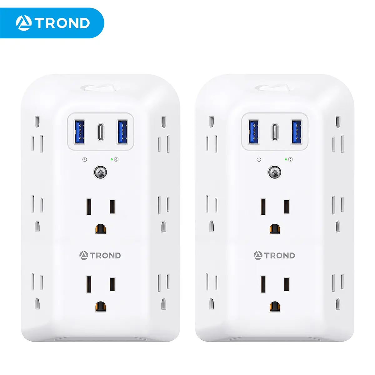 TROND 8-Outlet Surge Protector Wall Tap, Multi Plug Outlet Extender with 3 USB Ports (1 USB-C), 1440J Power Strip with On/Off Switch for Home, Office, School