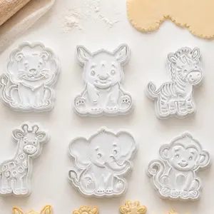 3D Printed Safari Animal Cookie Cutter Set - Lion, Elephant, Giraffe, Zebra, Monkey, Rhino - Fondant Cutter for Baby Shower, Kids Baking