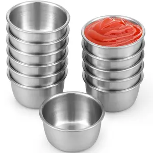 12  Counts 304 Stainless Steel Dipping Cups Round Sauce Dishes 5.5cm-45ml  Mini Reusable Seasoning Cups Dipping Cups Multipurpose Sauce Cups