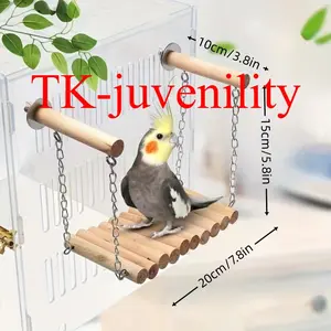Rainbow Parrot Swing Bridge - Natural Wood Double-Bar Hammock with Metal Chains for Bird Cages, Ideal for Parrots & Small Birds, Avian Play Equipment|Functional Bird Toy|Wooden Bar Construction, Bird Toys for Parrots