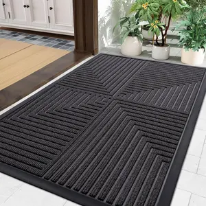 Front Door Mat Indoor Outdoor Entrance, Heavy Duty Non-Slip Rubber Doormats, Low Profile, Easy Clean, Dirt Trapper Entryway Floor Mats for Outside, Garages and Patios, 29.5x17, Grey