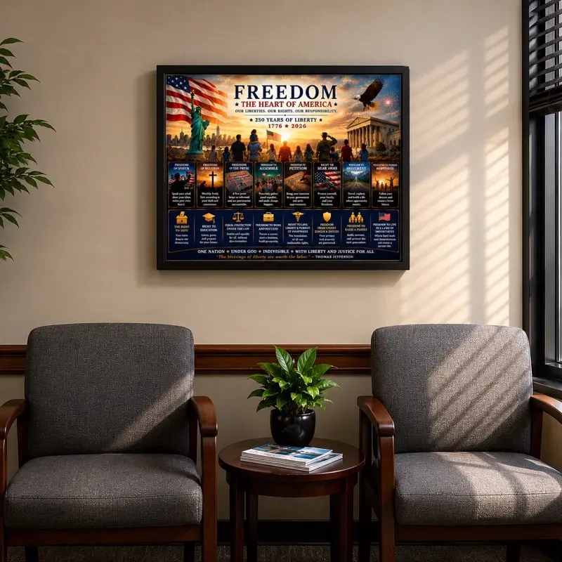 Freedom Poster Wall Art, Patriotic America Rights Decor, 1776-2026 250 Years of Liberty Office Wall Print