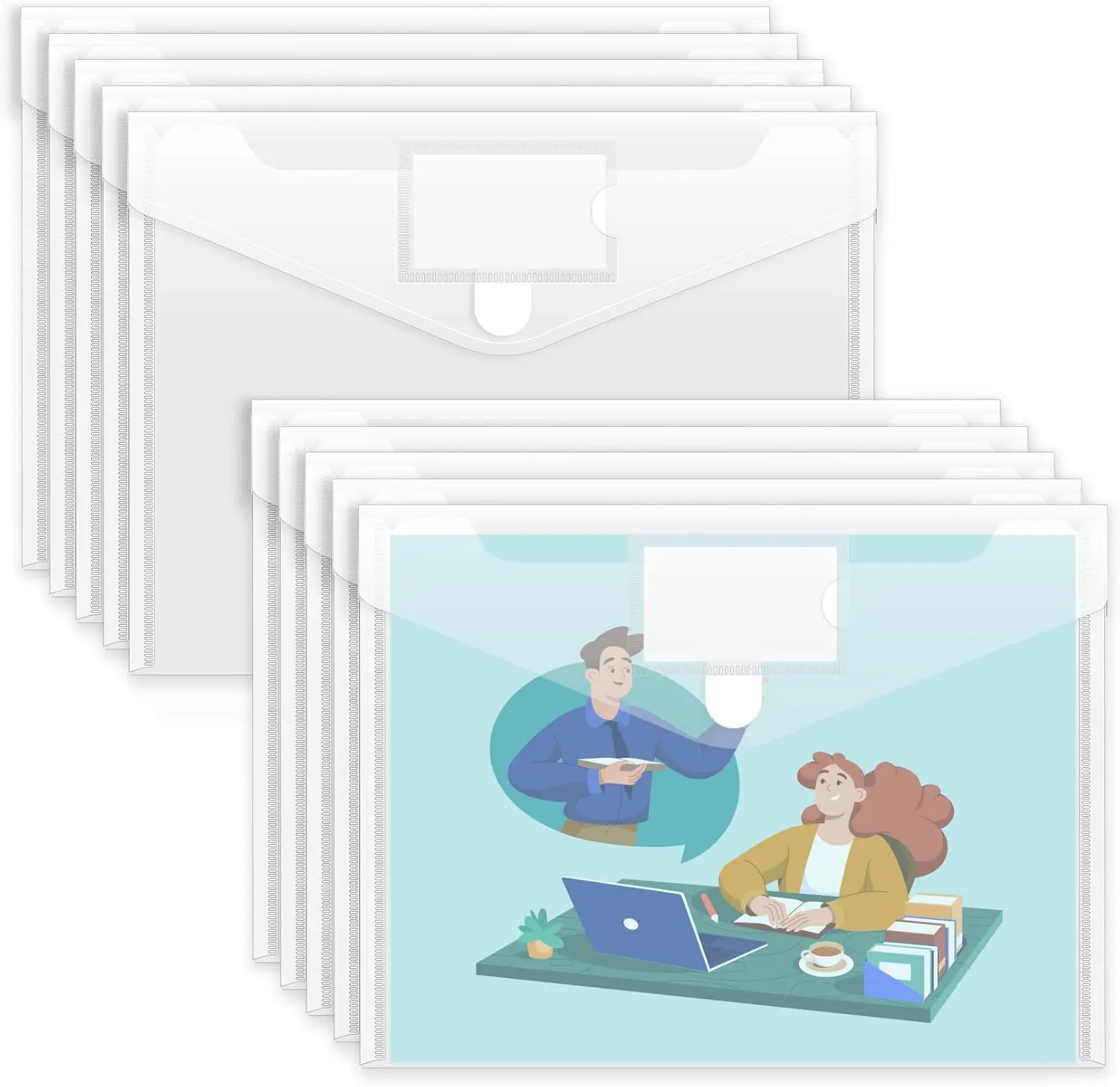 10 Pack Plastic Envelopes File Folders, Clear Folder for Document US Letter A4 Size Poly Envelopes with Label Pockets for School Home Work Office Organizer, Clear