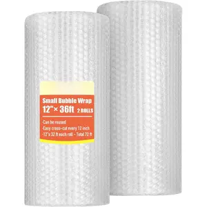 12 inch x 72ft - 2 Pack Total Small Thin Bubble Cushioning Wrap for Extra Protection Packaging Mailers, Nylon Wrap Rolls Moving Cushioning Supplies for Moving & Shipping, Perforated Every 12"