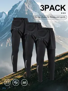 Men 3-Pack 2-in-1 Compression Sport Pants Lightweight Stretch Breathable Workout Leggings with Cell Phone Pockets for Jogging Fitness