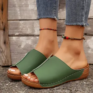 2024 New Fish Mouth Wedge Slippers Women's Thick Soled Ladies Sandals mihara shoes