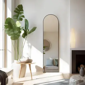 Full Length Floor Standing Mirror with Stand - 59/64 Inches Thin Frame Aluminum Alloy Wall Mirror, Lightweight Freestanding for Bedroom, Living Room, Dorm, Vanity