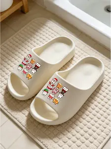 Christmas Tooth Cartoon Print Sandals, Funny Fun Style, Home Slip-Ons, Eva Material, Medium Width, Less Than Ankle Height, Casual Wear