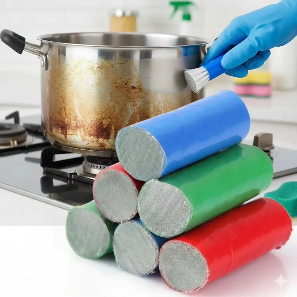 Stainless Steel Kitchen Scrubber for Pots Pans Oven Grill, Non-Scratch Coating Safe Brush with Anti-Slip Handle, Heavy Duty Cleaning for Burnt Grease Baked-On Residue, High Heat Resistant BBQ Tool, Barbecue Utensils