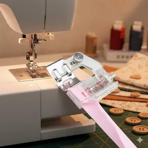Sewing Machine Presser Feet Set: Rolled Hem & Bias Binding Attachment for Chiffon Denim DIY Garment Making. Snap-on Beaded Edge Foot for Easy Fabric Rolling. Perfect for Thin Fabrics & Craft Sewing Tools.