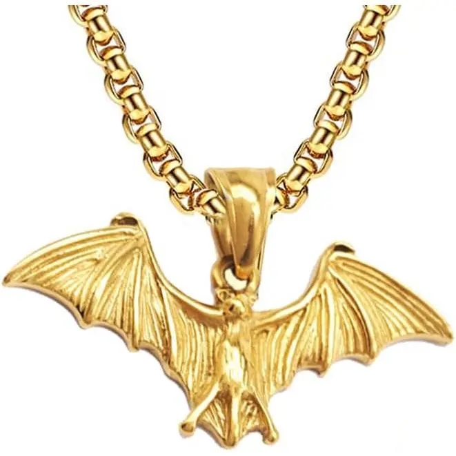 Gothic Bat Pendant Necklace, Stainless Steel Unisex Jewelry with a 24-Inch Box Chain, Waterproof for Halloween, Cosplay, and Casual Wear