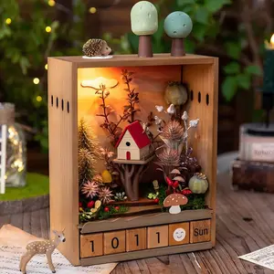 Lightyear24 Miniature Forest Calendar Ornament - Handmade Nature Plastic Magical LED Light Box Set, Rechargeable Wood Tree Landscape Desktop Decor Gift