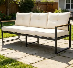 Steel Outdoor Patio Sofa - Steel Metal Couch with Thick Cushions for Deck, Garden Use