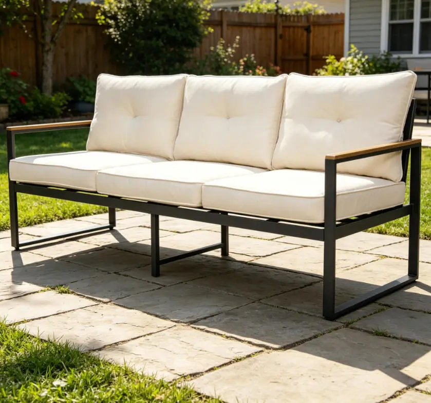 Steel Outdoor Patio Sofa - Steel Metal Couch with Thick Cushions for Deck, Garden Use