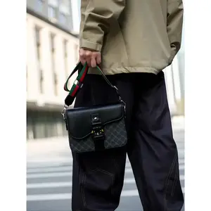 Men's Geometric Pattern Flap Closure Fashion Crossbody Bag, Multifunctional PU Leather Travel Bag, Casual Daily Use Work School Accessory, Stylish Crossbody Bags