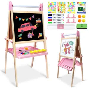 JOYOOSS Easel for Kids Ages 4-8 Easels for Toddlers Art Kids Easel Age 8-12 Wooden Drawing Easels Double-Sided Magnetic Whiteboard Chalkboard with Paper Roll for Kid Dry Erase Board Pink