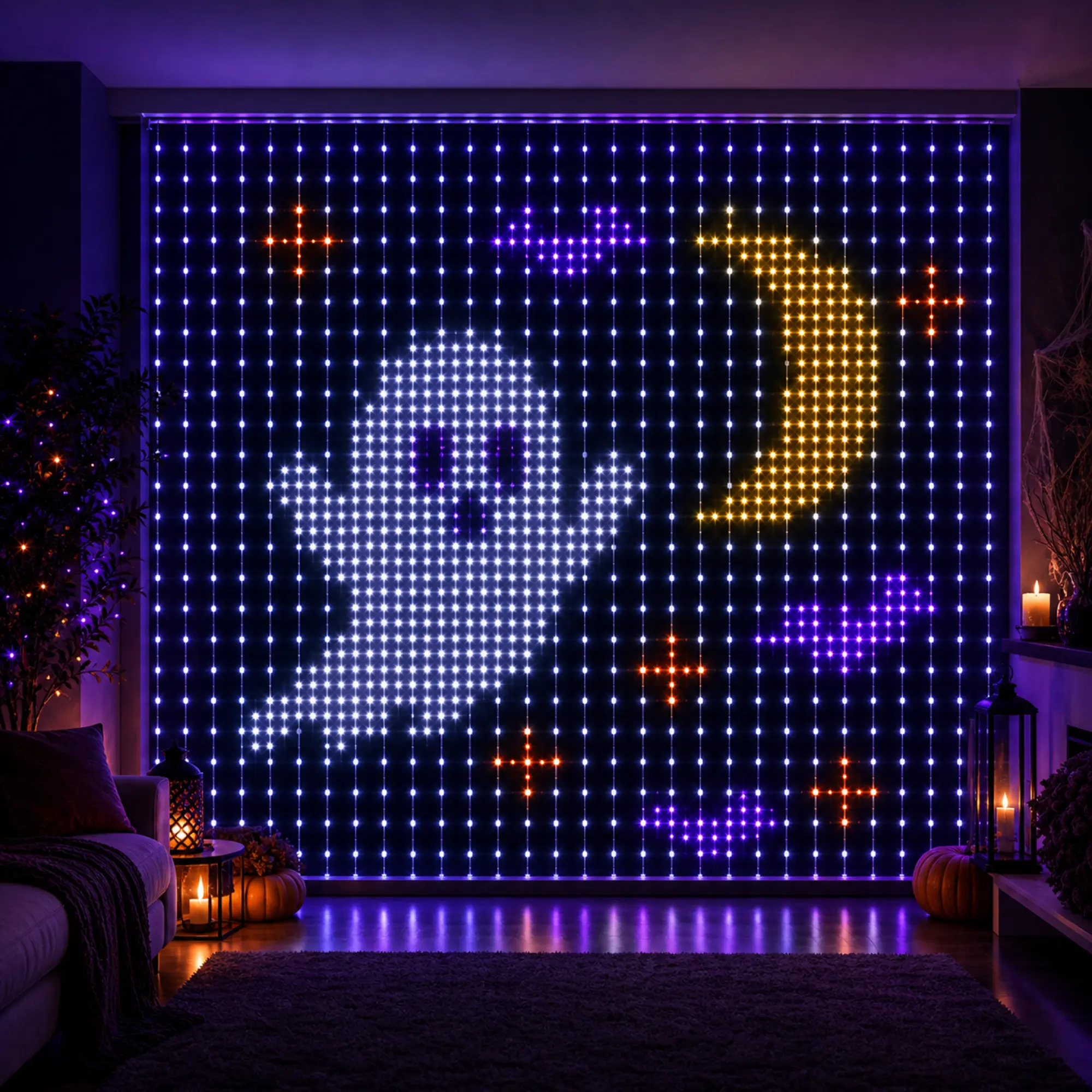 400 LED Halloween Curtain Lights, Smart RGB Color-Changing Window Lights with DIY Animated Patterns, App Control and Music Sync for Bedroom, Living Room, Haunted House, Party Backdrop and Holiday Decor