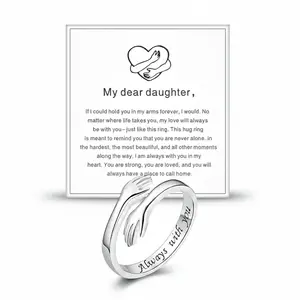 Hug Ring for Daughter – Adjustable Stainless Steel Ring, Symbol of Love & Protection, Inspirational Jewelry Gift for Daughter from Mom or Dad
