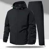 Men’s 2 Piece Hooded Tracksuit – Windproof, Breathable, Durable, Zipper Pockets, Adjustable Fit for Outdoor Activities and Gym
