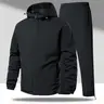 Men’s 2 Piece Hooded Tracksuit – Windproof, Breathable, Durable, Zipper Pockets, Adjustable Fit for Outdoor Activities and Gym